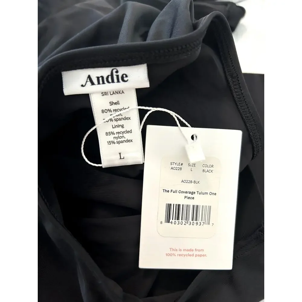 Andie Swim The Full Coverage Tulum One Piece in Black L NWT